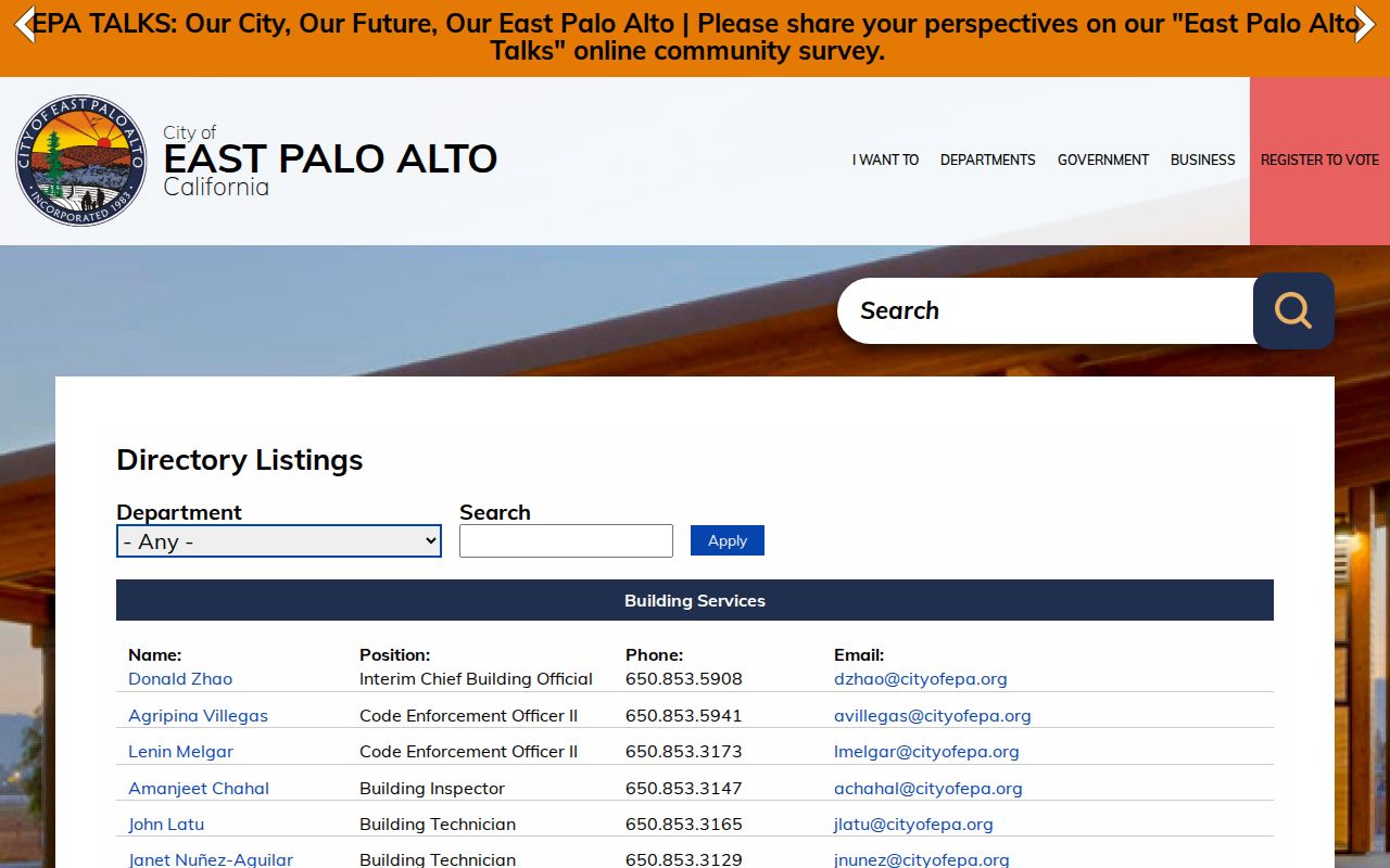East Palo Alto people search city staff directory