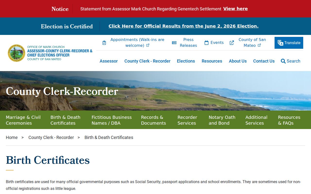 East Palo Alto public records birth certificate request